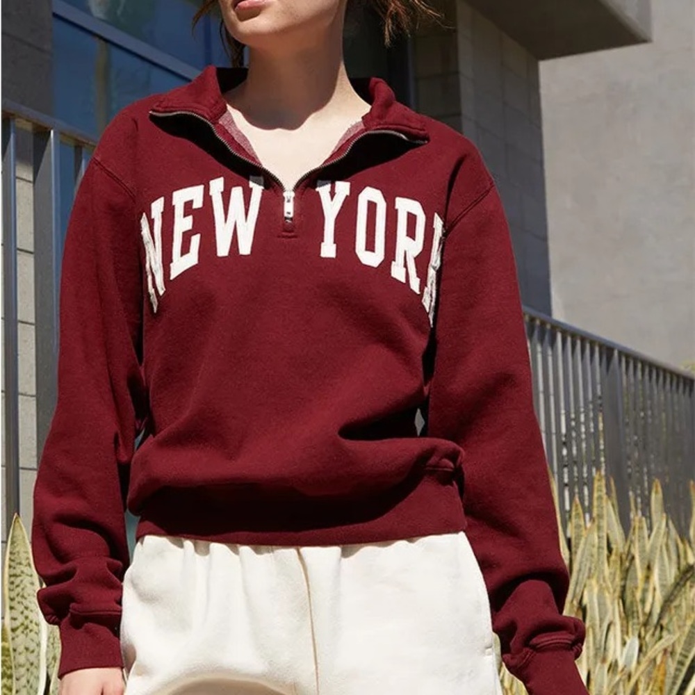 Brandy Melville Burgundy New York Half-Zip Pullover Sweatshirt